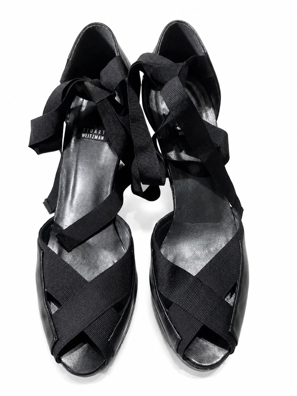 Stuart Weitzman Black Leather Lace Up Platform Heels Size 8